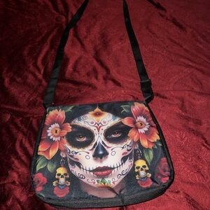 Floral Skull Print Crossbody Bag